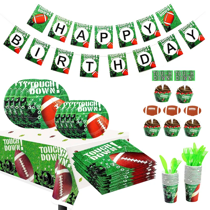 

American Football Rugby Theme Party Decoration Tableware Paper Cup Plate Napkins Banner Baby Shower Kids Birthday Party Supplies