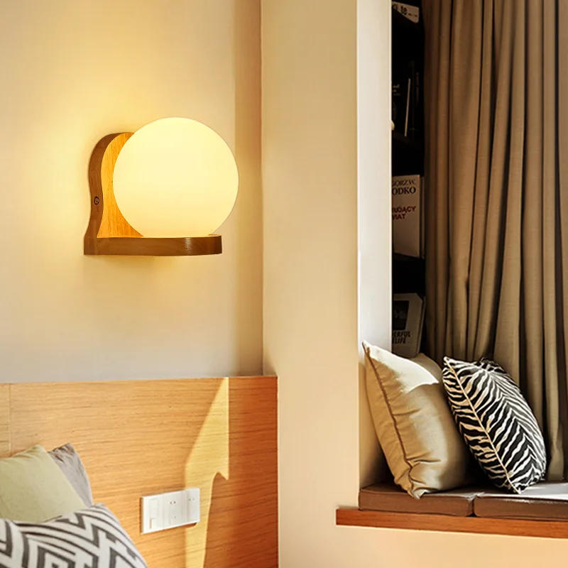 

New Nordic Bedroom Bedside Wall Lamp Creative Led Living Room Indoor Wooden Product Wall Lamp Corridor Staircase Aisle Light