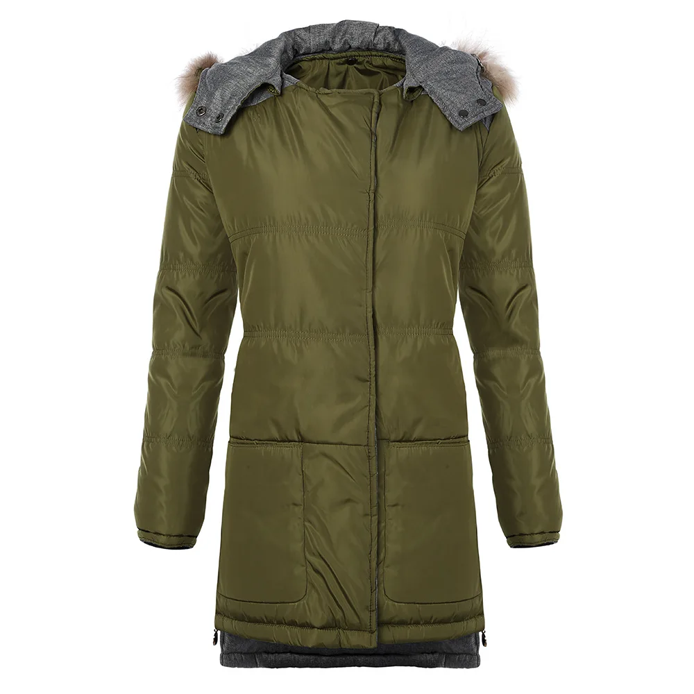 

Winter New Style Ladies Coat Coat Cotton-padded Coat Europe and America Mid-length Fur Collar Warm Cotton Coat Large Size