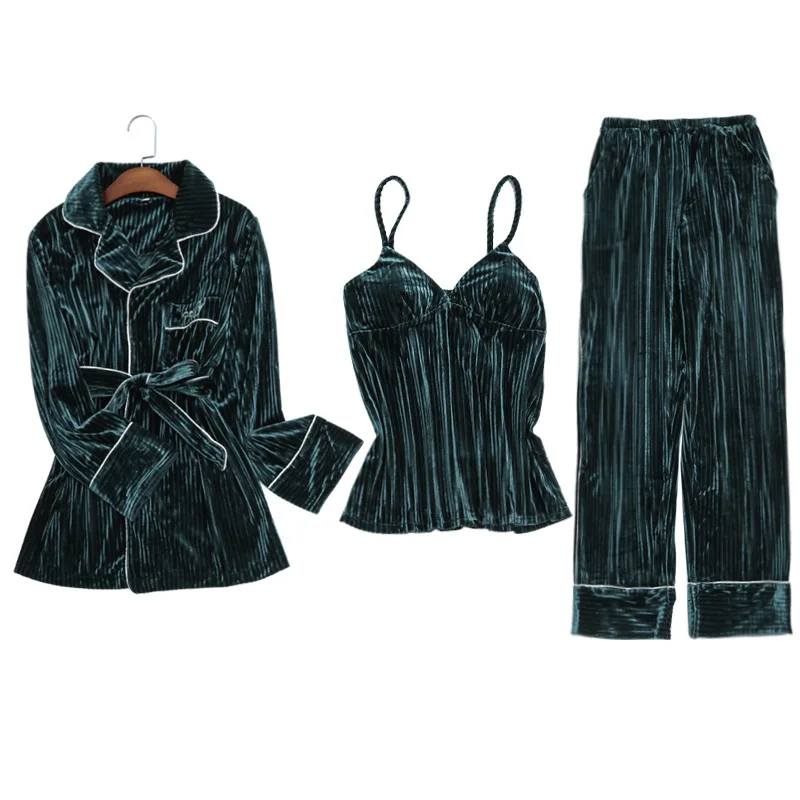 

Velvet Women 3PCS Pajamas Set Casual Soft Kimono Robe Bath Gown Autumn Winter Velour Sleepwear Nightwear Loose Sexy Home Clothes