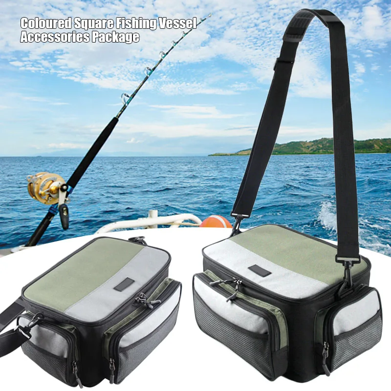 

Contrast Color Square Fishing Tackle Bag Zipper Case Lure Boxes Waist Shoulder Storage Bag BHD2
