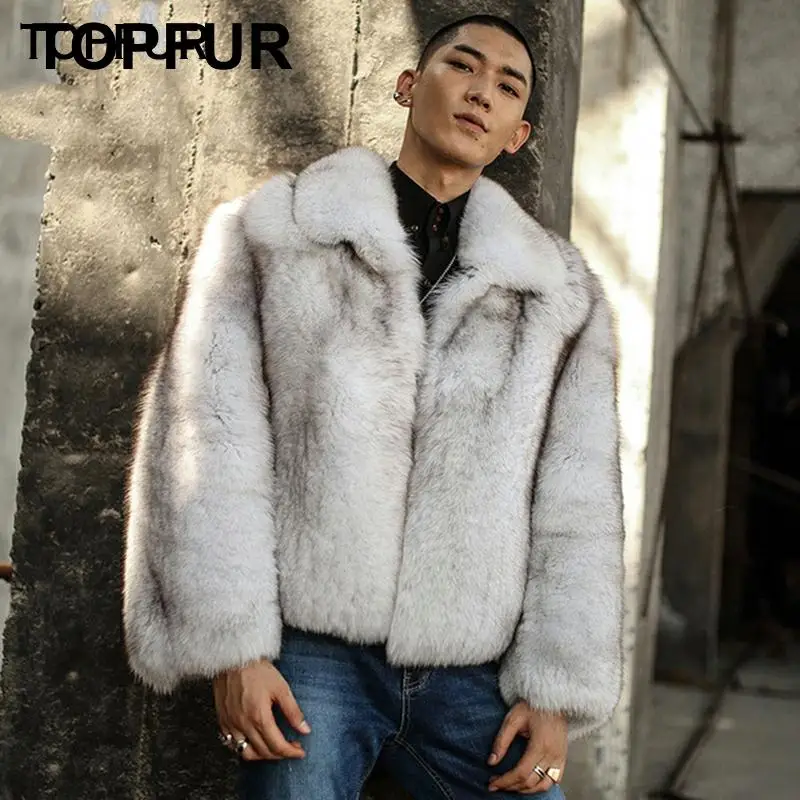 TOPFUR, Новое мужское пальто с натуральным мехом, роскошный стиль, зимняя куртка из лисьего меха с отложным меховым воротником для мужчин, мех из цельной кожи