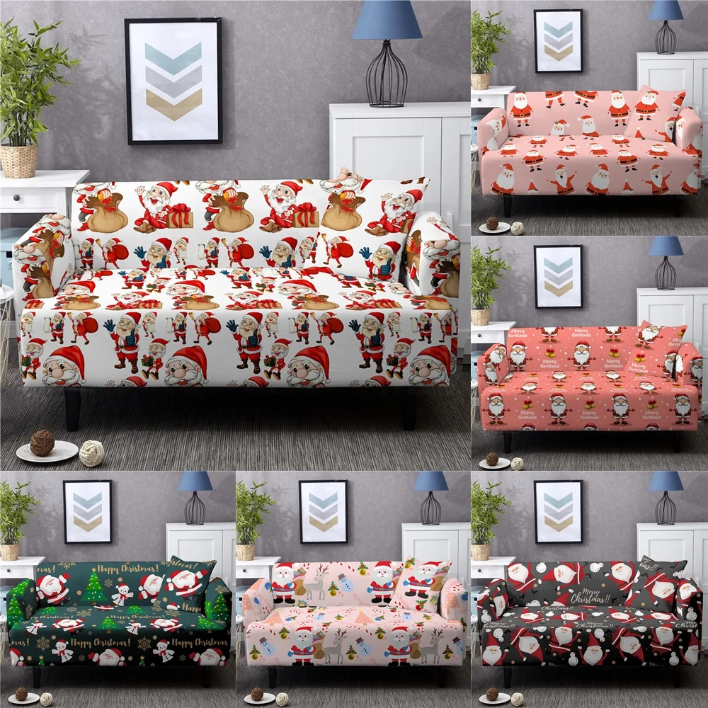 

Christmas Sofa Cover Cartoon Santa Claus Elk Elastic Couch Cover For Living Room L-Shaped Xmas Tree Sofa Slipcover 1/2/3/4-Seats