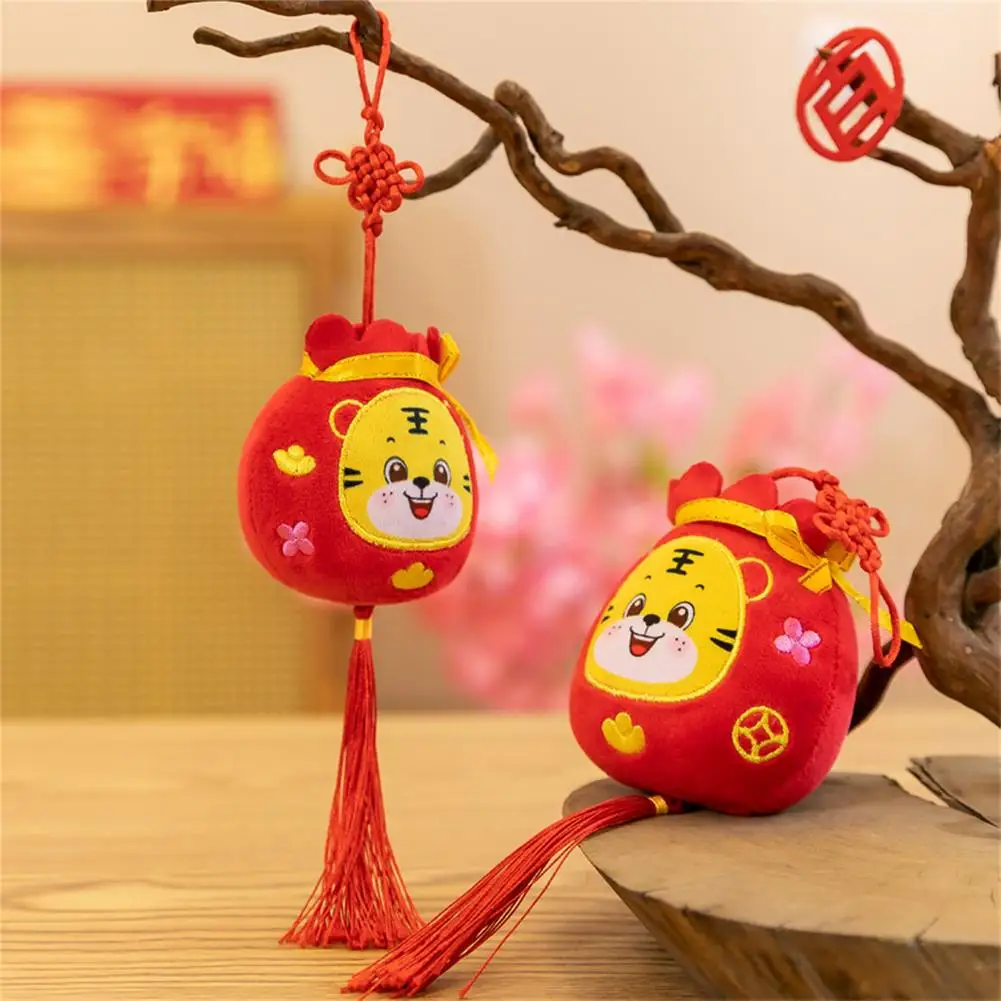

2022 Year Of The Tiger Chinese New Year Zodiac Plush Tiger Toys Pendant Red Tassel Hanging Ornament Tiger Mascot Gifts
