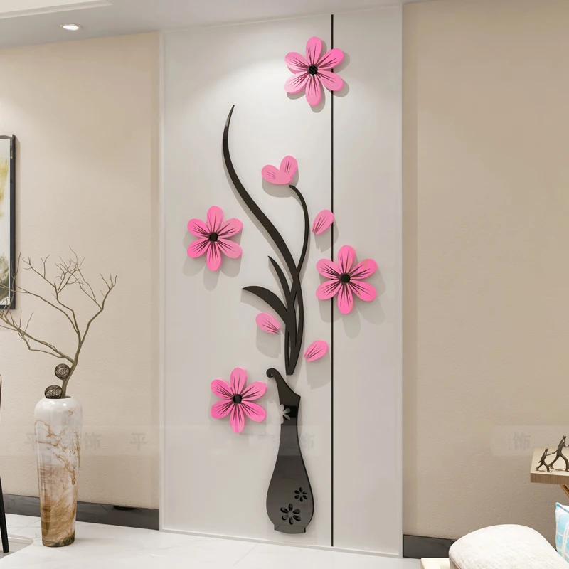 

Elegant Flower Vase Wall Sticker 3D Acrylic Decoration For Hallway Wall Art Living Room Wallpaper DIY Dining Room Wall Decals