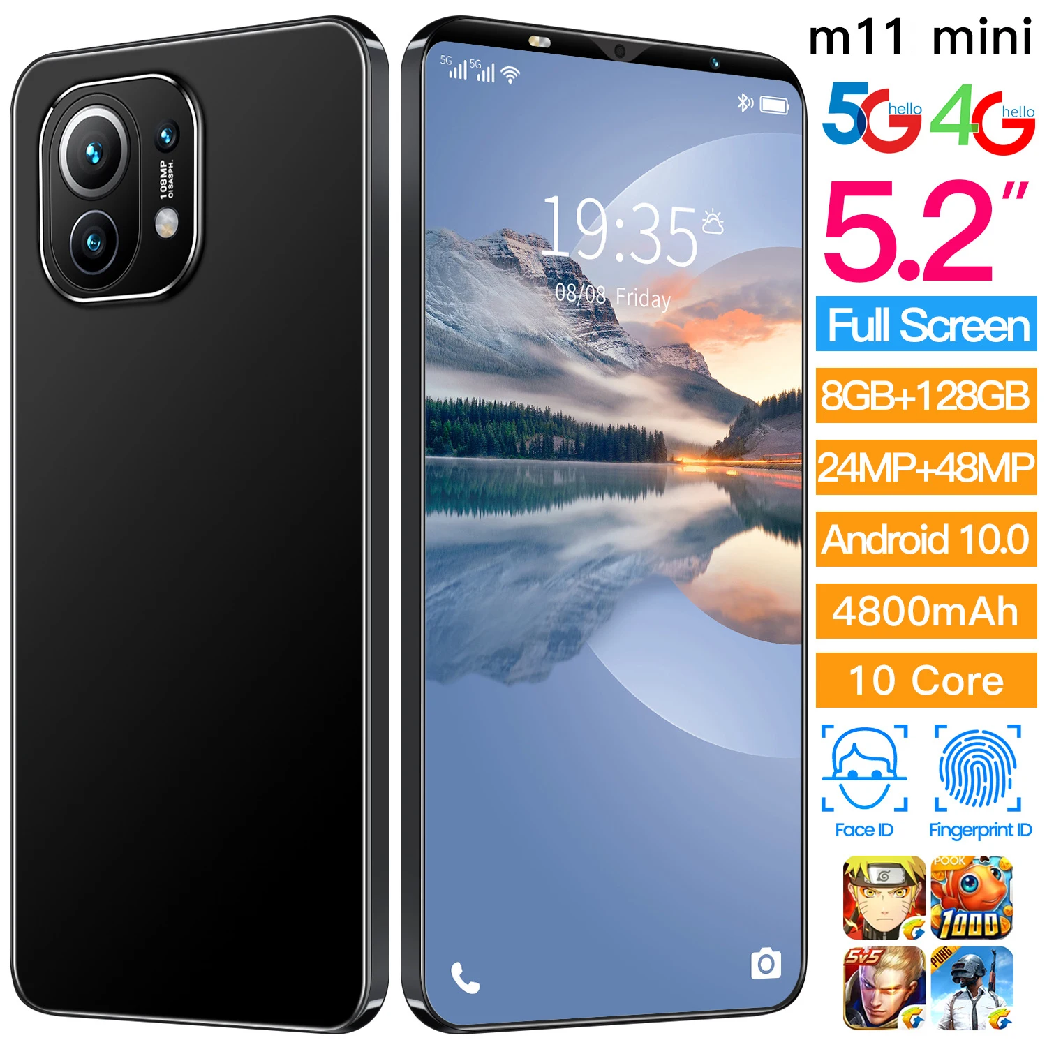 

Global Hot Sale Brand New M11mini 5G MTK6898 5.2 Inch Full Screen 10 Core 4800mAH Face Wake Up Fingerprint Unlock Mobile Phone