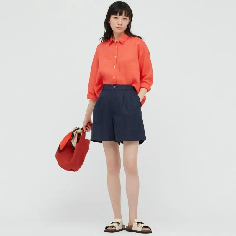 

EleeMee 2021 Summer Shorts Female Solid Color Above Knee Loose Comfort Daily Casual All-Match Korean Vantage Fashion Size S-L