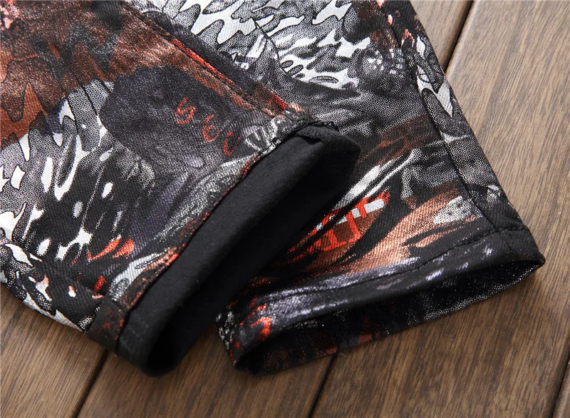 Idopy мужские джинсы с покрытием в стиле панк вощеным принтом модные дизайнерские