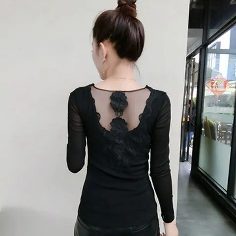 

Spring and autumn sexy back slim undershirt woman new v-neck hot diamond long-sleeve thin t-shirt fashion personality Blouse wom