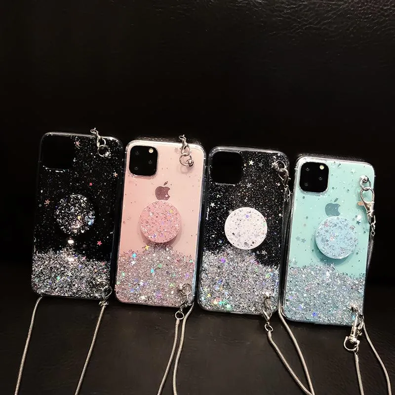 

KONSMART Case For Huawei Y6P 2020 Y7P Glitter Star Silicone Stand Phone Case For Huawei Y7P Y6P Clear Soft Cover With Strap