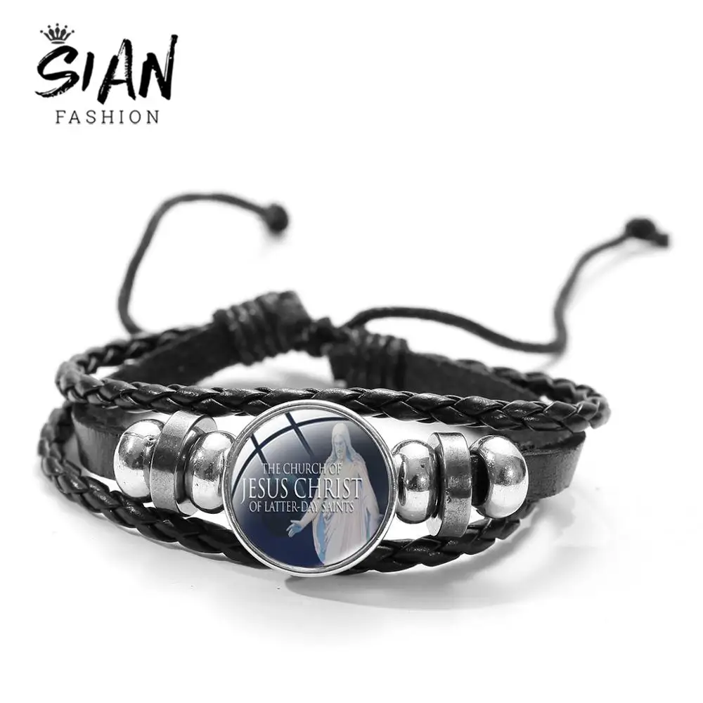 Азиатских с христианскими текстами и очарование черный кожаный регулируемый