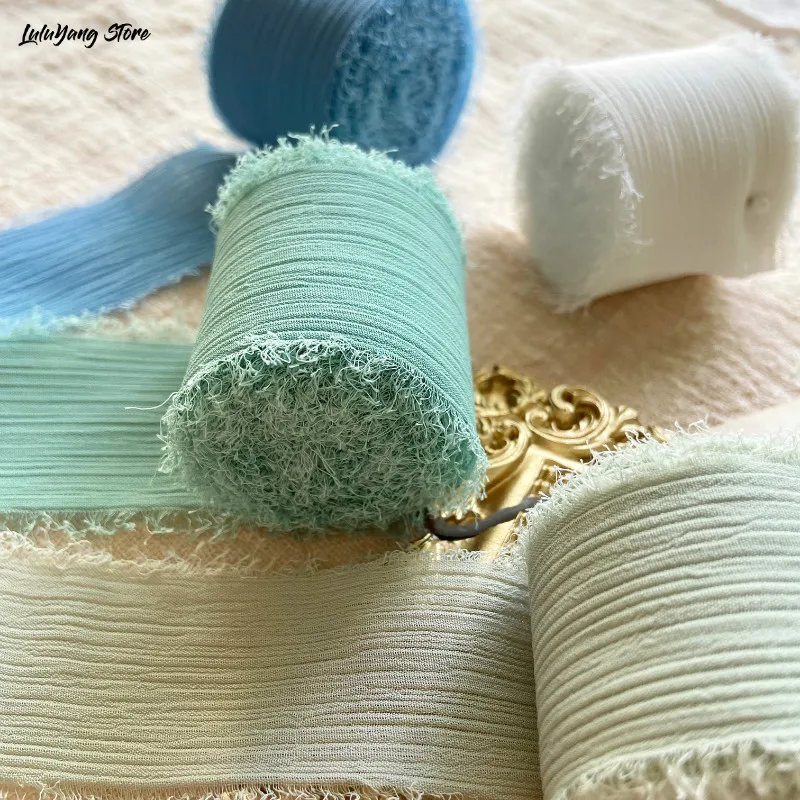 25 50 мм потертая окантованная шифоновая шелковая лента ручной работы рваная