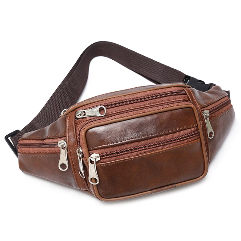 

Men's Waist Pack Genuine Leather Bag Waist Belt Bag Male Leather Fanny Pack Fashion Luxury Small Shoulder Bags For Men