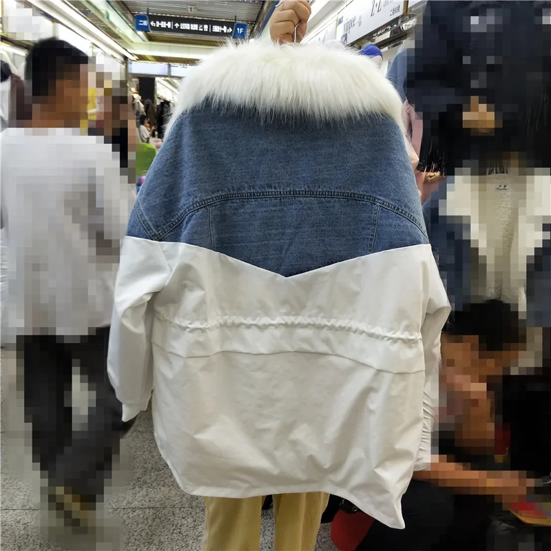 Зимняя джинсовая куртка для женщин мягкая меховая подкладка джинсы Черная с