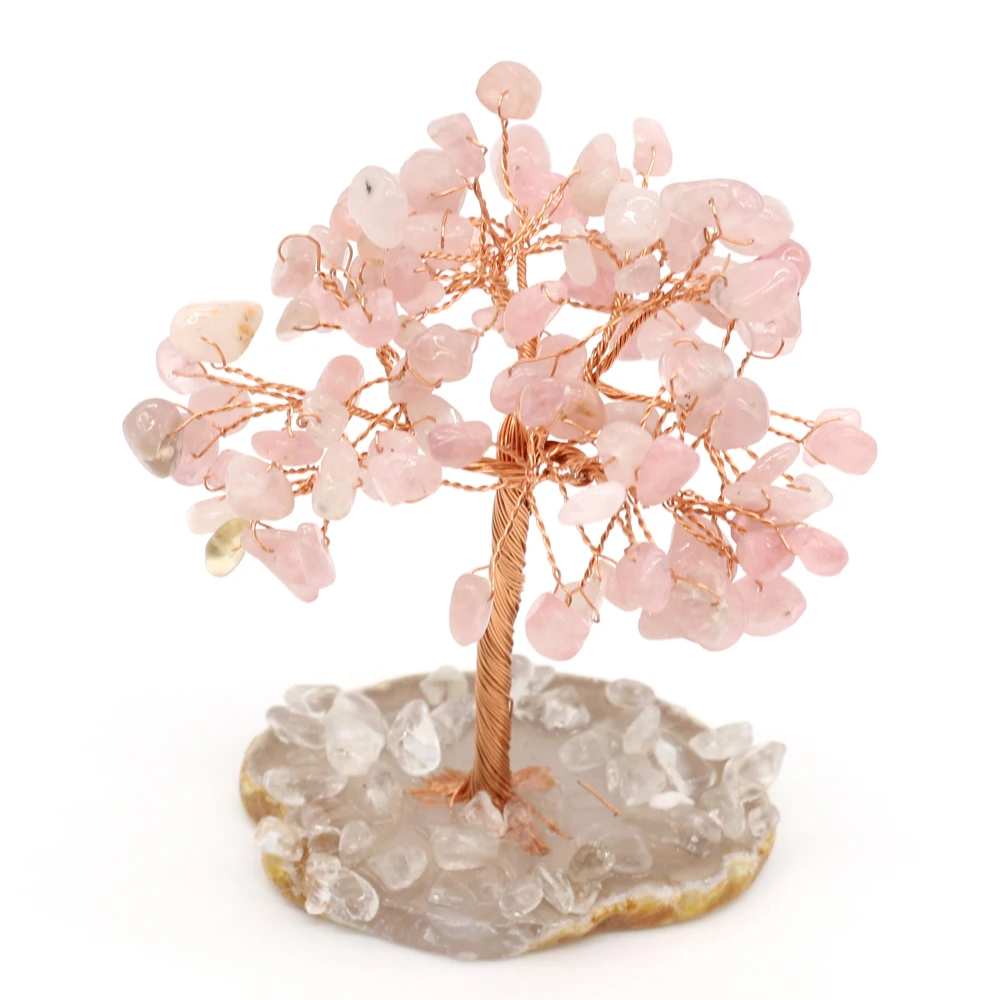 

Natural Semi-precious Stone Home Furnishing Articles Tree of Life Rose Quartz for DIY Handmade Home Decoration