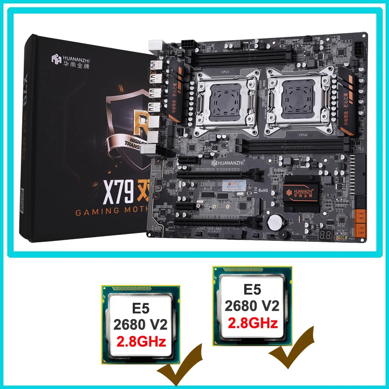Материнская плата HUANANZHI X79 4D с двумя процессорами E5 2680 V2 2 8 ГГц порта Giga