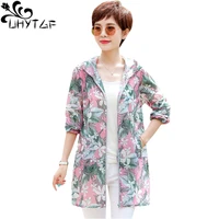 uhytgf womens fashion summer tops coat hooded printing breathable thin sun protection clothing loose 5xl plus size jacket 1669