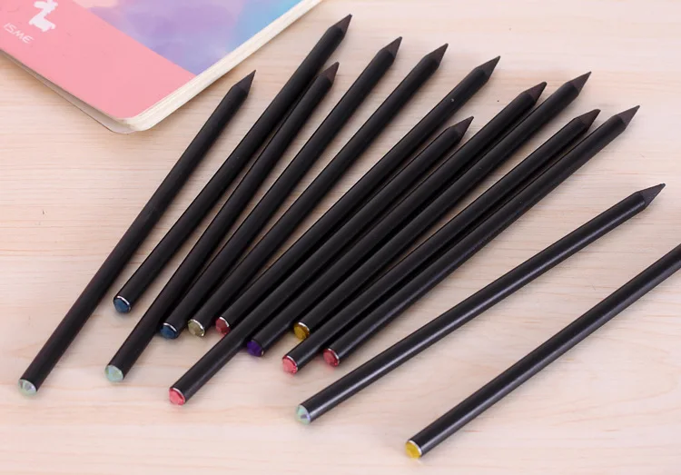 

12 шт./компл. карандаш HB, цветной карандаш со стразами, канцелярские принадлежности, профессиональные черные деревянные принадлежности для р...