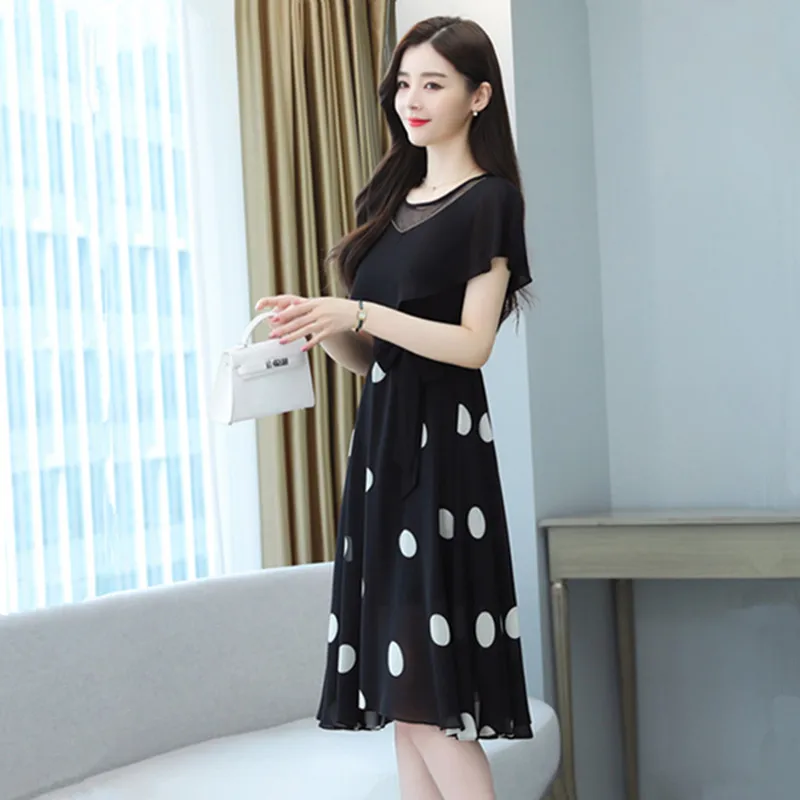 

Summer Short Sleeve Dress Plage Robe Boheme Femme Polka Dot Chic Red Midi Jurk Plus Size Dresses Black Vintage Vestido Playero