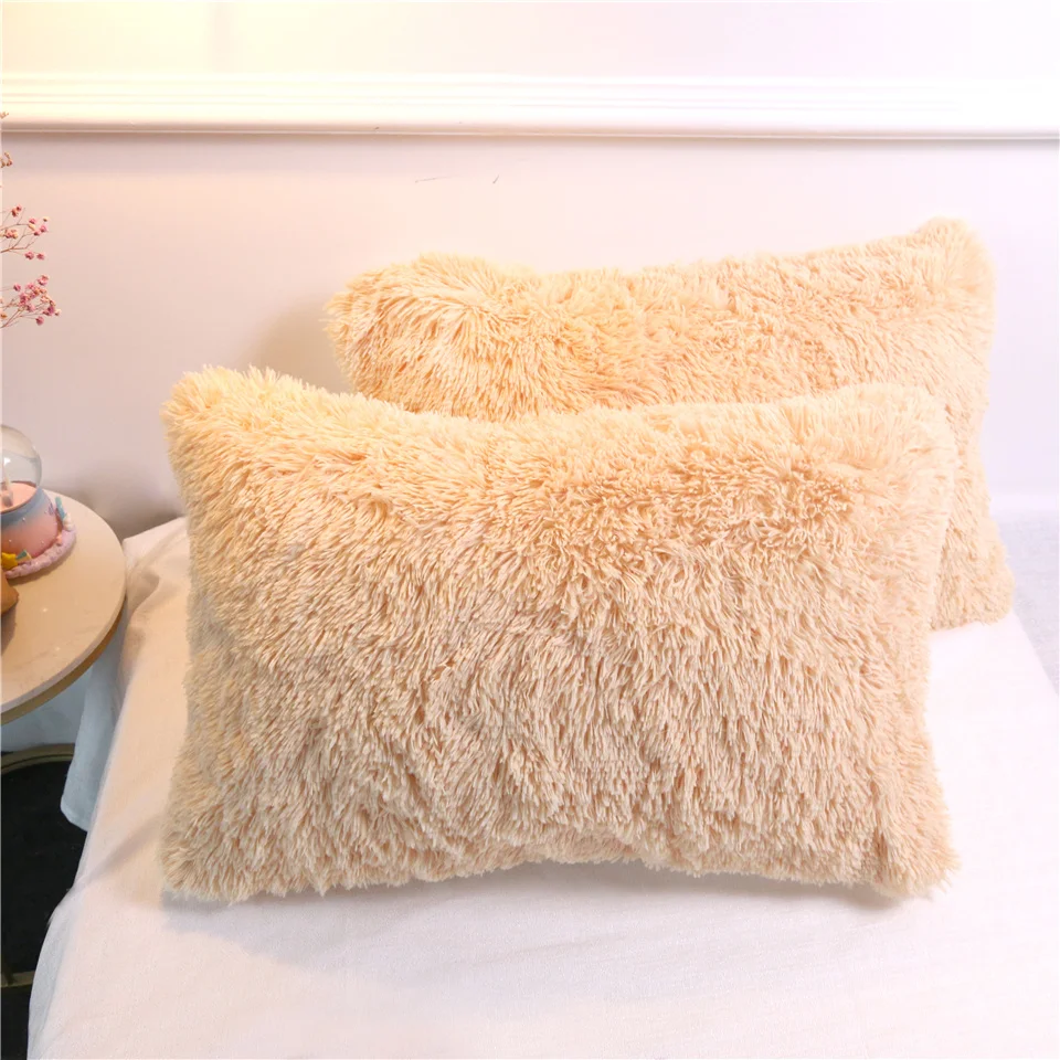 Light Brown 2 pcs BeddingOutlet из искусственного меха с капюшоном Подушка Чехол пушистый декоративная подушка чехол прямоугольник с длинным ворсом, декоративная наволочка для подушки 1/2 шт. дропшиппинг - Цвет: Light Brown 2 pcs
