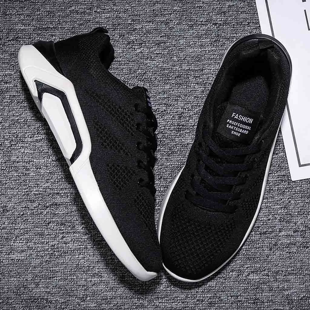 

Couple Running Sneakers 2020 Fashion Breathable Mesh Sports Shoes Unisex Lace up Flats Shoes Men Women Black Sneakers Size 36-45