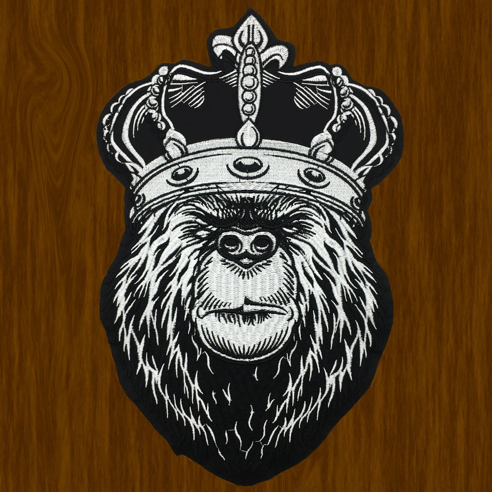 

Embroidery Big Crown Angry Orangutan Applique Iron on Patch Jackets Clothes Stickers Biker Patches