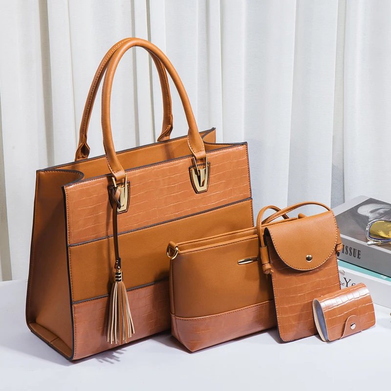 

2022 New Women's Top-Handle Bags Large Capacity Ladies Business Office Bag PU Leather Alligator Pattern Retro Female Handbags