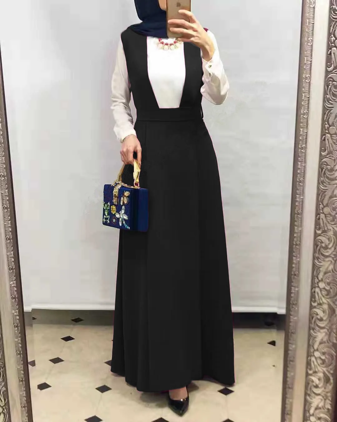 Женское мусульманское платье с длинным рукавом Abaya юбка драпировкой на лямках