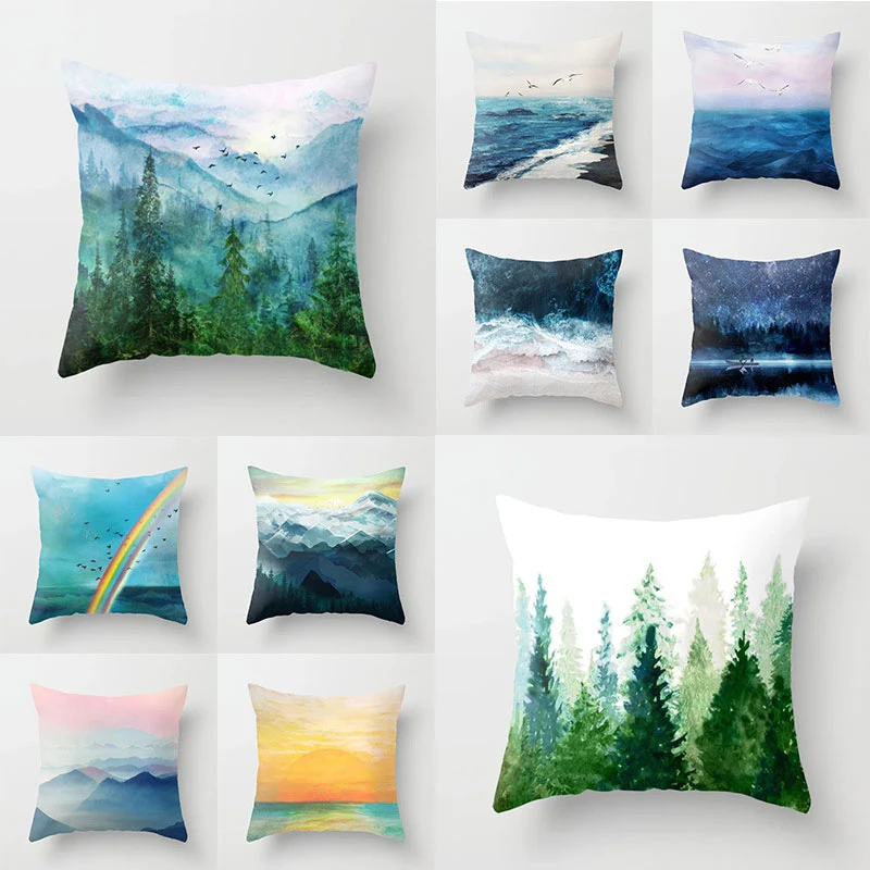 

Watercolor Blue Cushion Cover Abstract Mable Geometric Pattern Sofa Pillow Cases Bedroom Home Decor Car Office Decorative 2021