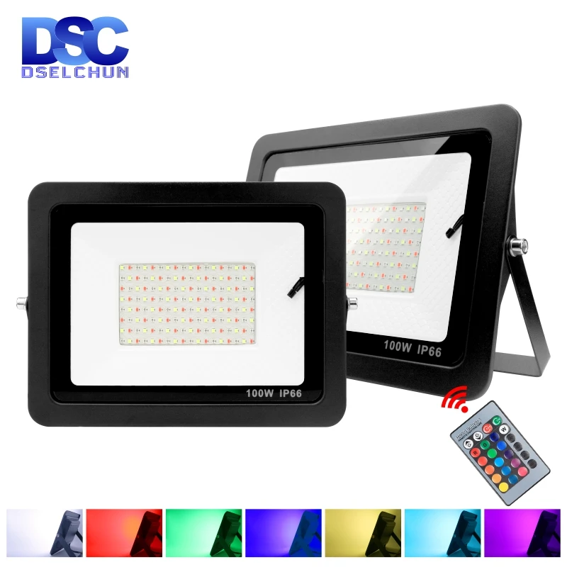 Outdoor RGB Flood Light Lamp 30W 50W 100W AC220V Garden Lighting Floodlight Waterproof Reflector Led Rgb Spotlight with Remote | Освещение