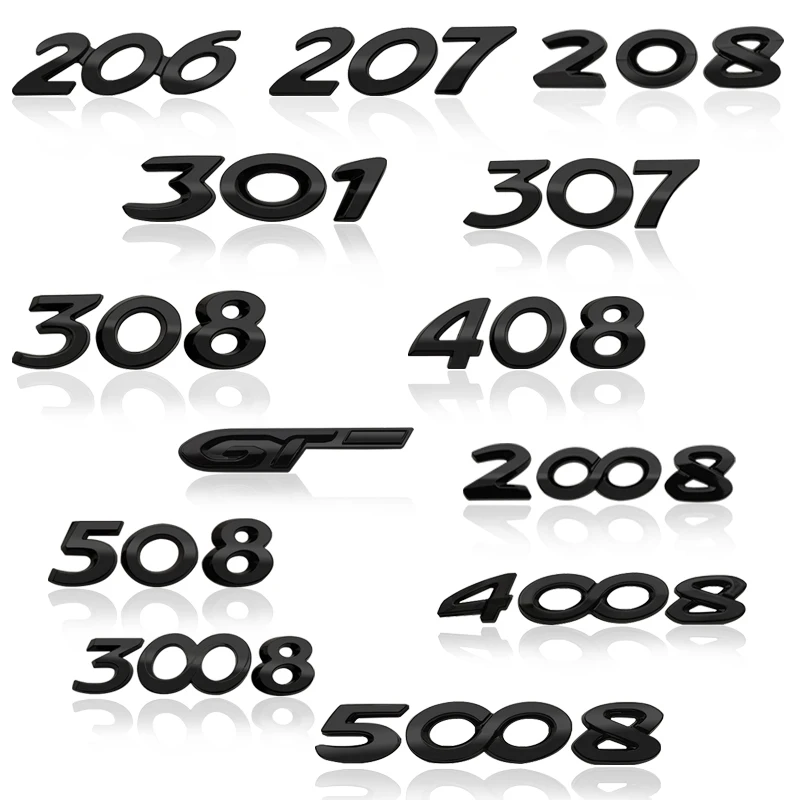 

3D Metal car Letter Rear trunk Decals Emblem badge sticker For Peugeot 206 207 208 301 307 308 406 408 508 5008 2008 3008 4008