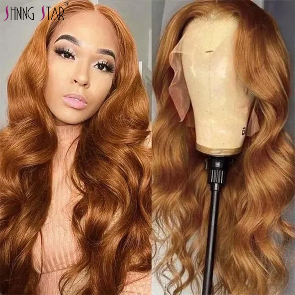 

Brazilian Ginger Blonde 13x4 Lace Frontal Human Hair Wigs Body Wave Honey Highlight Pre Plucked Transparent Lace Front Wig Remy