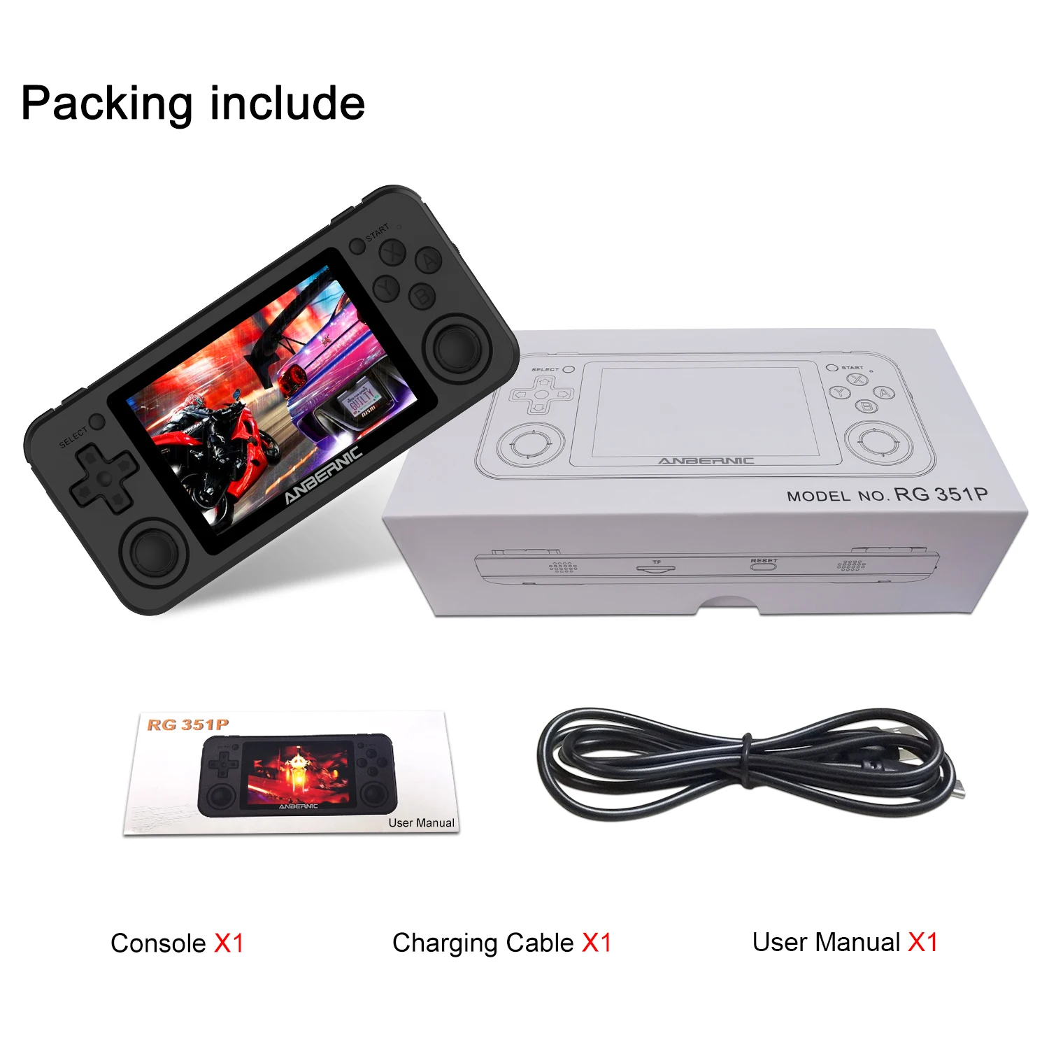 Billig Schwarz/Weiß/Lila Multi Sprachen RG351P Open-Source-Linux Handheld Retro Spiel Konsole RK3326 Quad Core 64GB Emuelec 3500mAh