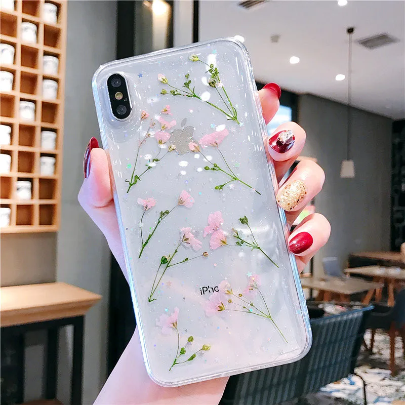 14 Настоящие сухие цветы чехол для телефона для iPhone X 7 8 Plus прозрачный мягкий ТПУ красивый прессованный задний Чехол для iPhone 11 11 Pro Max - Цвет: 14