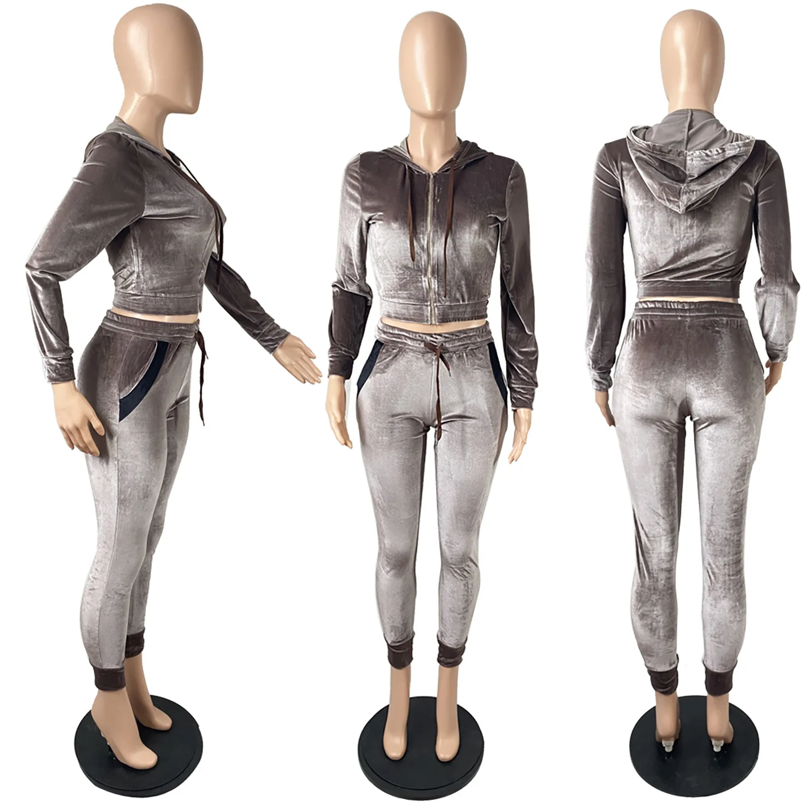 

Women Hooded Solid Color Sets Leisure Wear Lounge Wear Suit Sport Set Tops+Pants ropa de mujer 2021