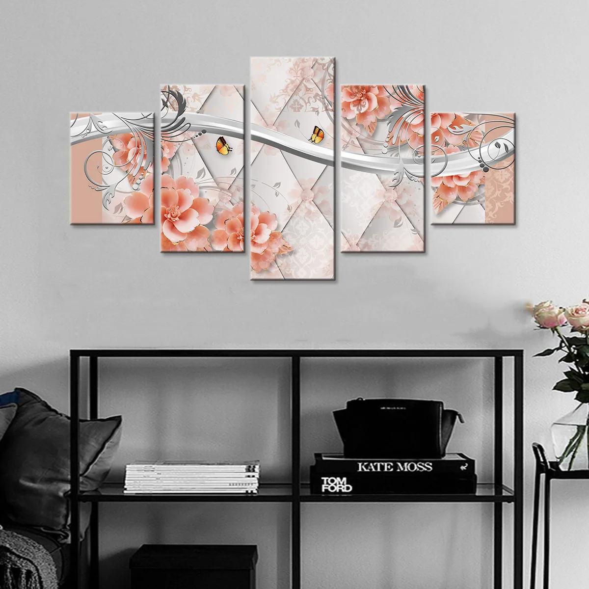 

5P Pink Flower Art Picture Home Decor Nordic Canvas Painting Wall Art Posters and Print