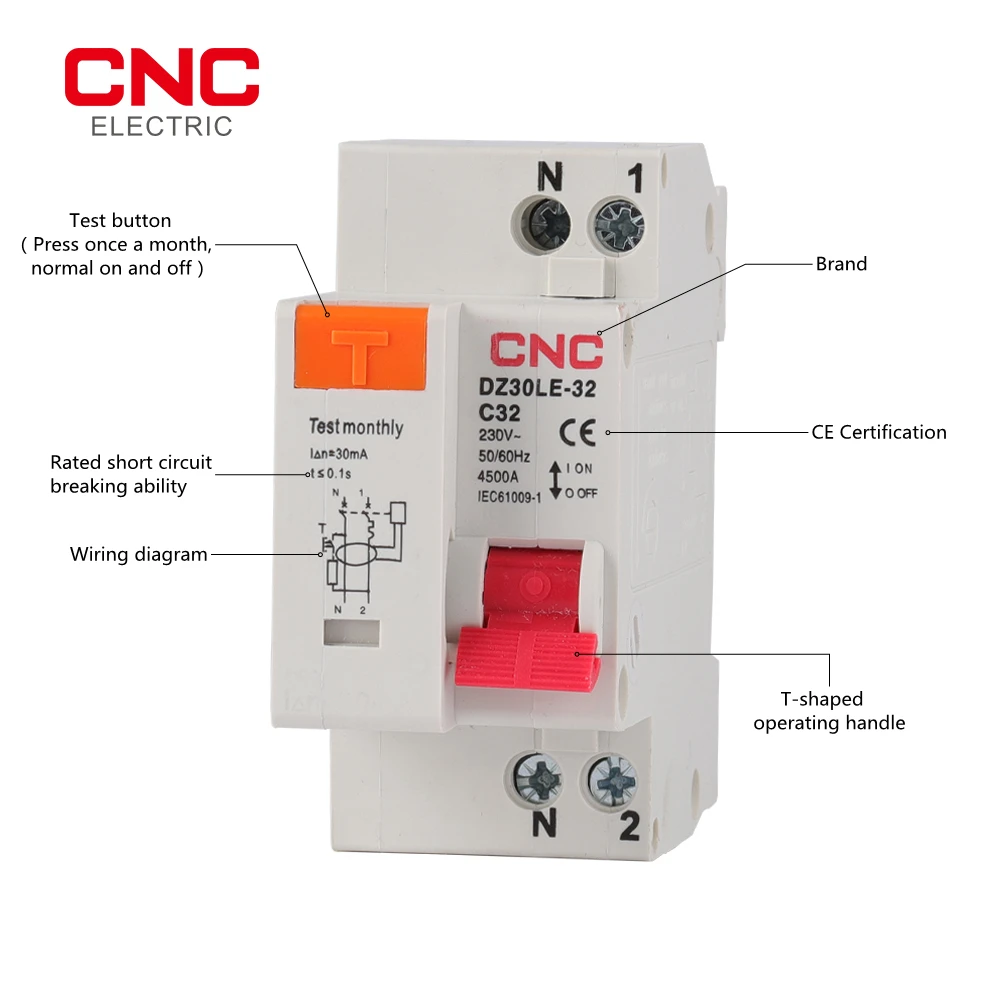 CNC DZ30LE-32 230 В 1P + N 36 мм автоматический выключатель с защитой от перегрузки и утечки