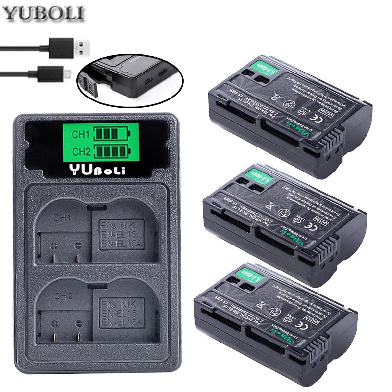 charger and 3battery Bateria EN EL15 EN-EL15A ENEL15 EN-EL15 Батарея пакет для Nikon D500 D600, D610 D750 D7000 D7100 D7200 D800 D800E D810 D810A& 1 v1 - Цвет: charger and 3battery