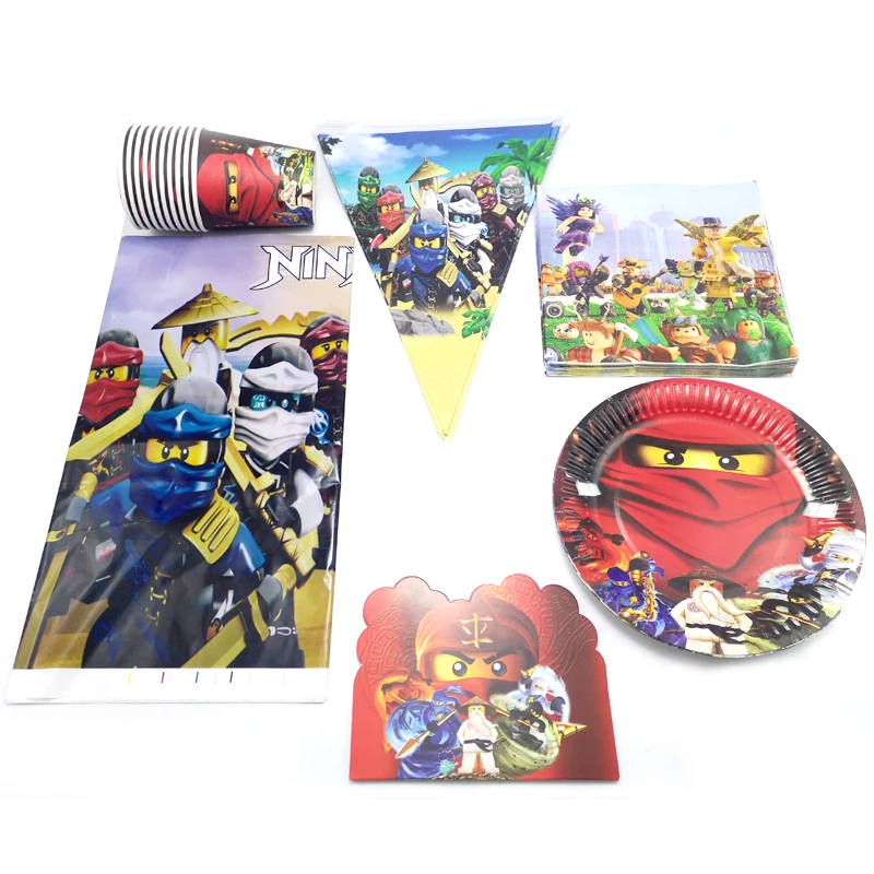 

102pcs/lot Birthday Party Cups Plates Kids Boys Favors Tablecloth Ninjago Theme Napkins Baby Shower Decoration Tableware Set
