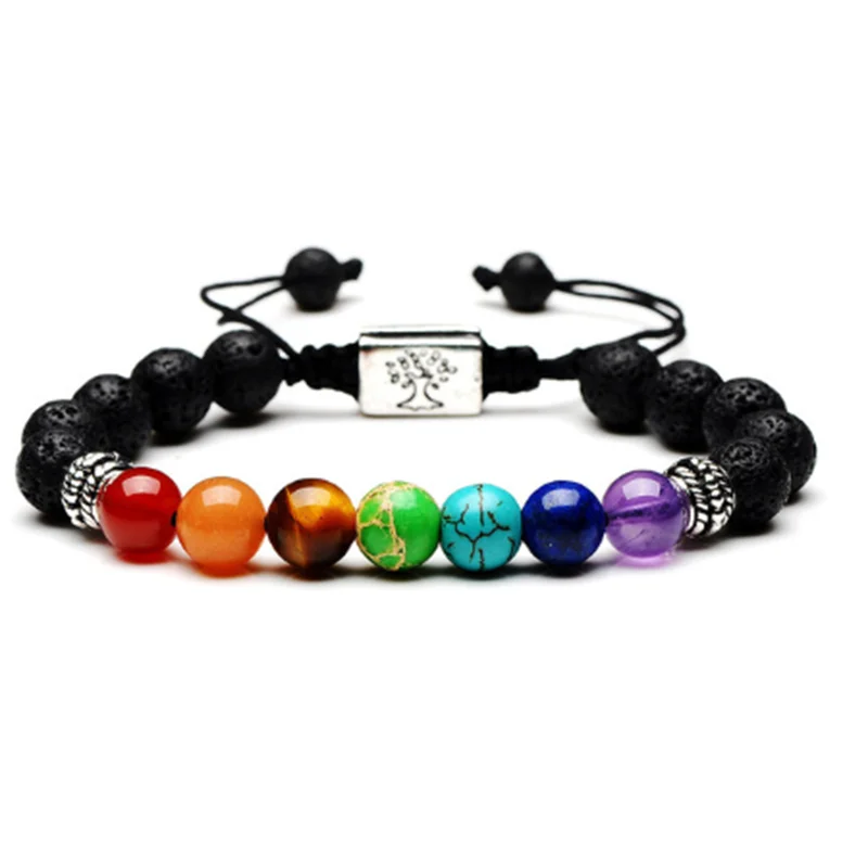 

Handmade 7 Chakra Tree Of Life Charm Bracelets Lava Stones Beads Rope Bracelet Women Men Yoga Bracelets Bangles wholesale