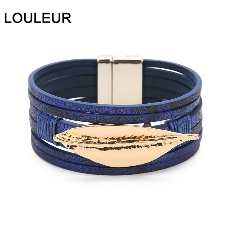 LOULEUR, красный сплав, листья, многослойный кожаный браслет для женщин, Ретро стиль, богемное очарование, широкие браслеты и браслеты, ювелирное изделие, подарок