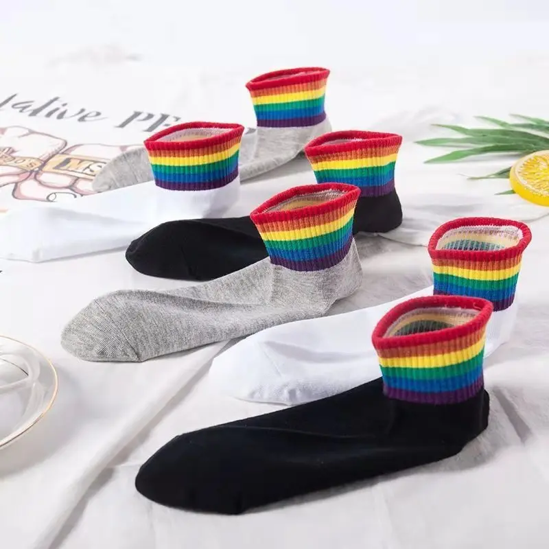 

Fashion Socks Cotton Rainbow Stripes Christmas Gift Classic Warm Casual Tide Harajuku Funny Cute Pop Korean Socks For Women