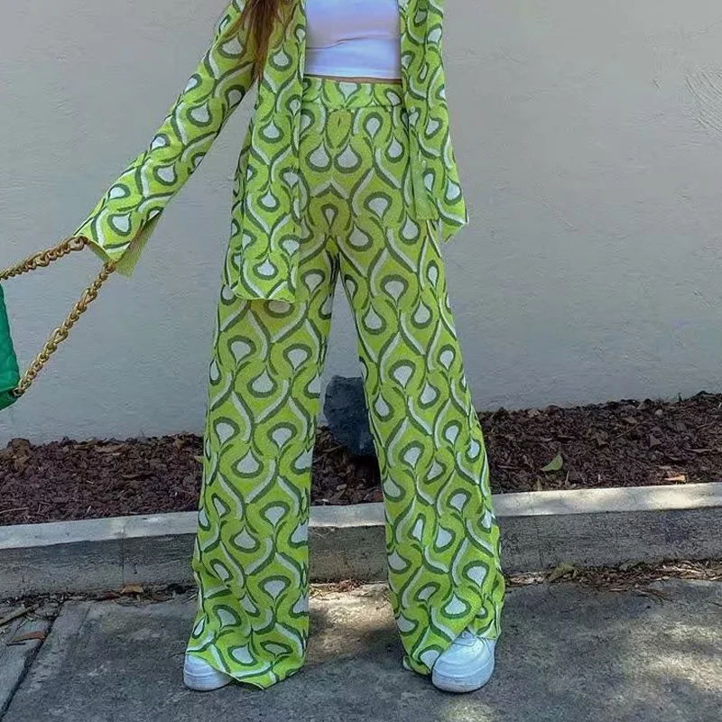 

Women Spring Autumn Vintage Wide Leg Pants 2021 ZA Fashion Street Print Female Elegant Full Length Pant Trousers Clothes
