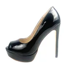 Пикантные женские туфли-лодочки на очень высоком каблуке, с открытым носком, на платформе, без застежки вечерние модельные свадебные туфли 14 см, большой размер