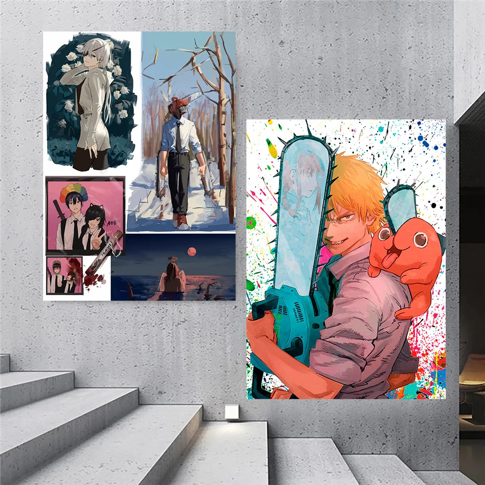 

Japanese Anime Chainsaw Man Canvas Painting Art Nordic Posters and Prints Wall Pictures for Living Room Decoration Frameless