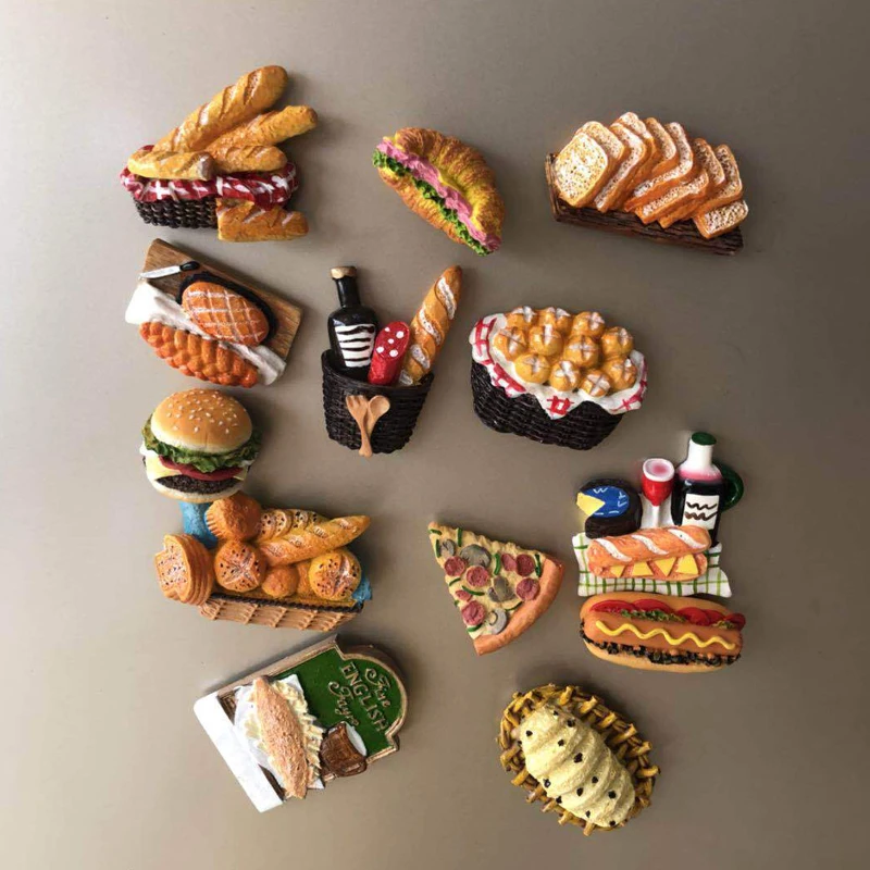 

Creative cartoon bread hot dog hamburger three-dimensional resin refrigerator magnet magnet stickers home decoration stickers