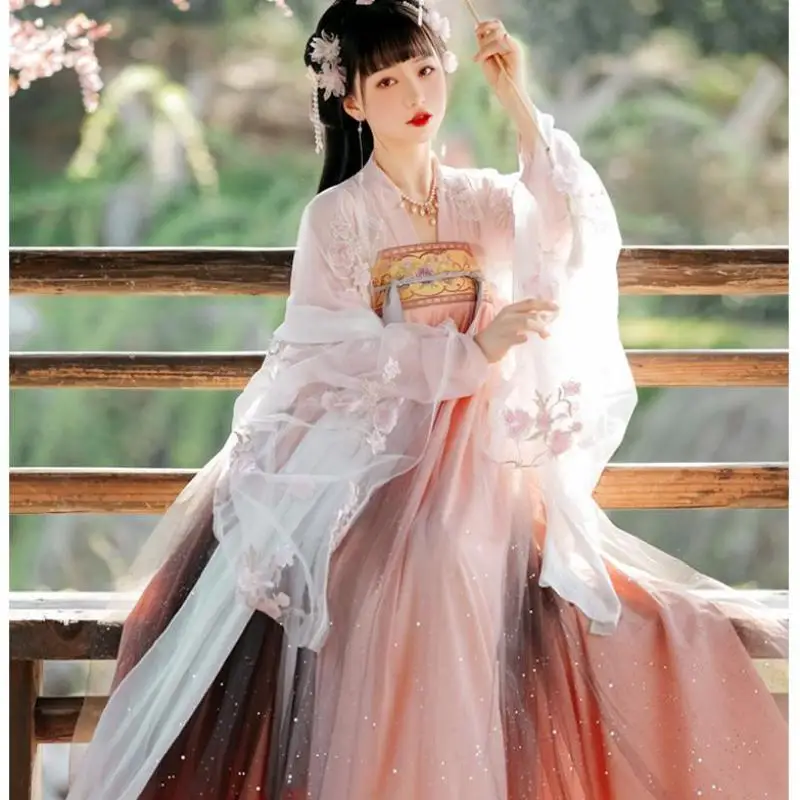 

Fairy Cosplay Women Hanfu Suit Pink Performance Clothing Spring Autumu New Mesh Novelty Long Sleeve Ancient Costume Clothes