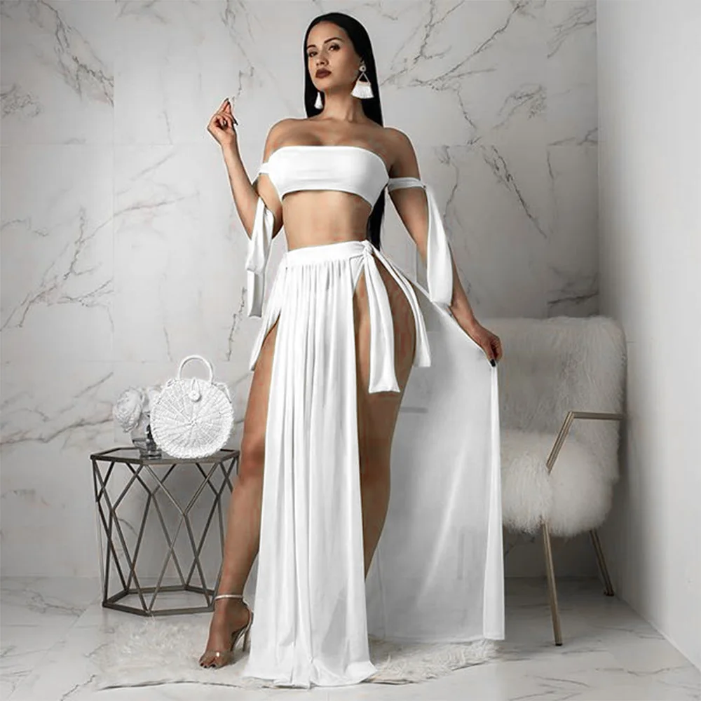 Летний женский пляжный сексуальный топ без бретелей + трусики обмотанный на