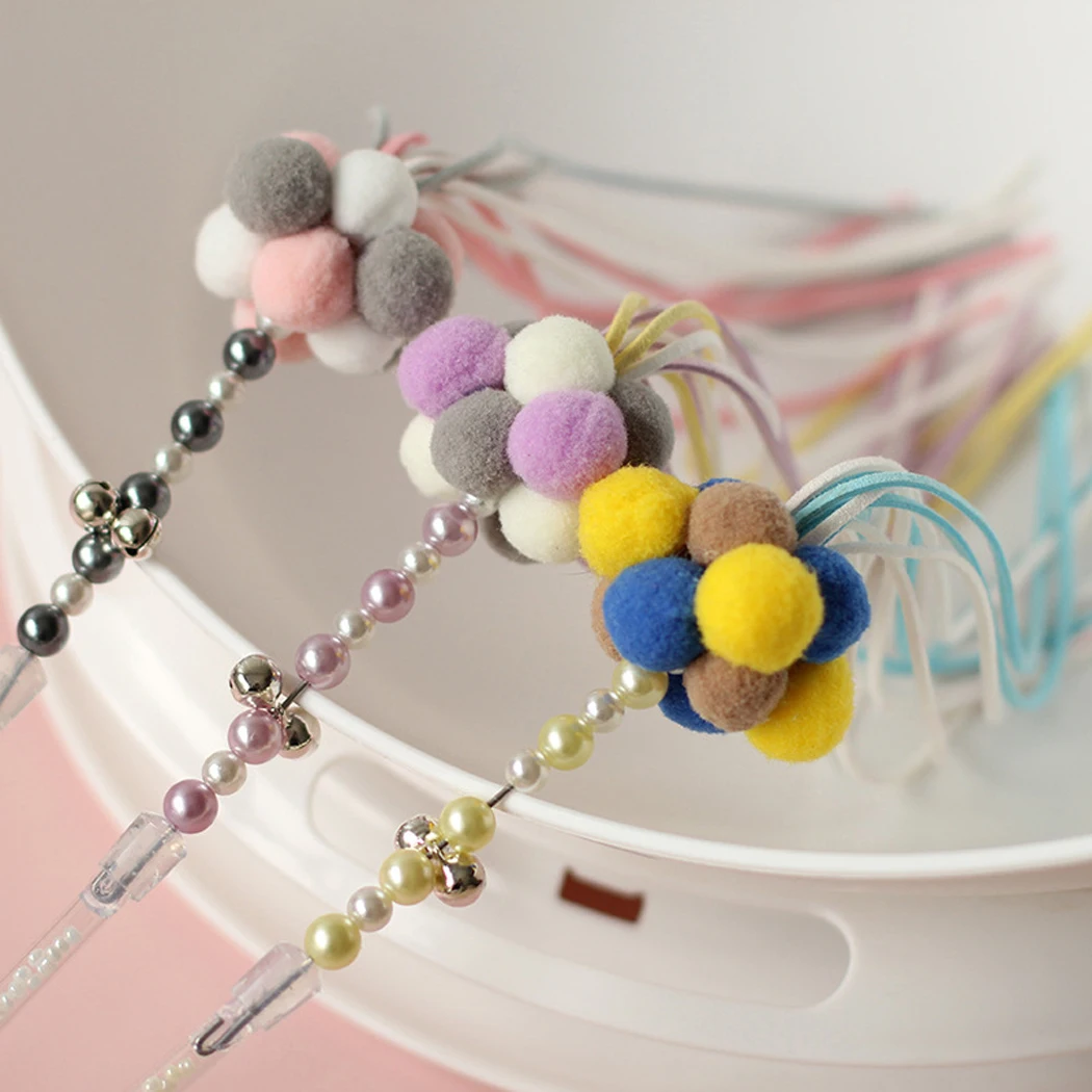 Cat Teaser Wand Beaded Kitten Stick Interactive Toy Colorful Pet Tassel With Pompom And Bell Supplies | Дом и сад