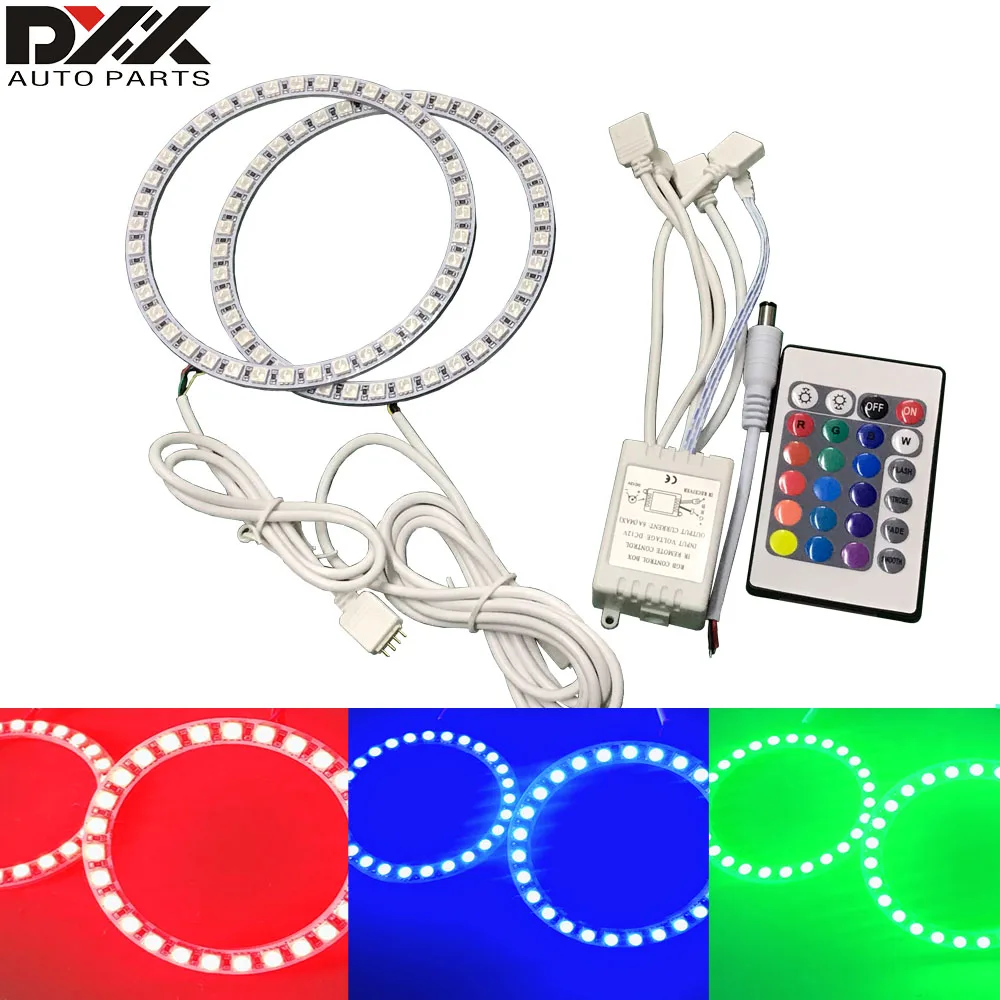 

2pcs 120mm LED Angel Eye Halo Illuminations Colorful Multicolor 5050 Lights Wireless Remote Control for BMW Toyota Ford Car